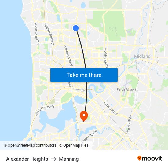 Alexander Heights to Manning map