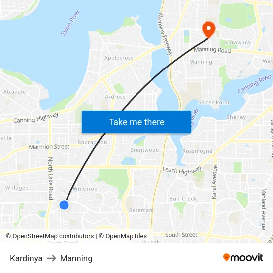 Kardinya to Manning map