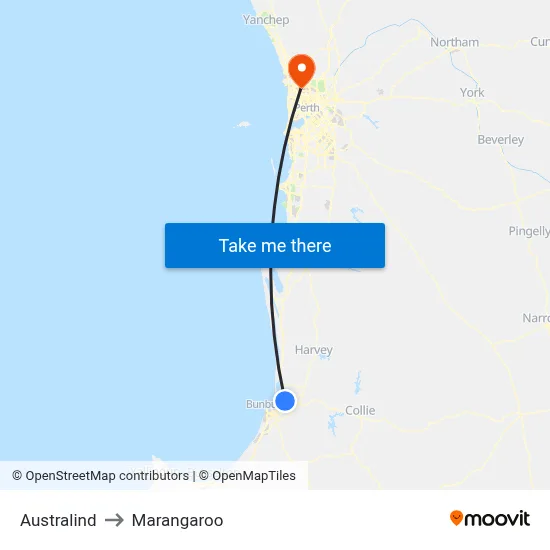 Australind to Marangaroo map