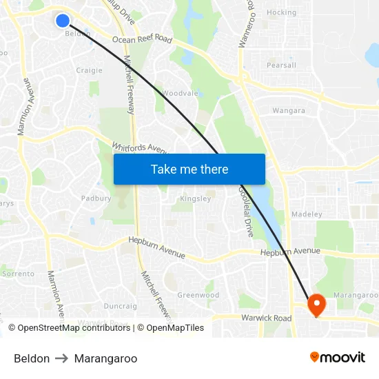 Beldon to Marangaroo map
