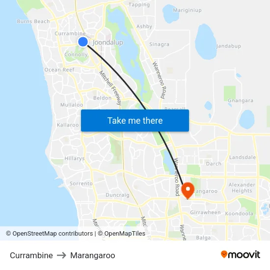 Currambine to Marangaroo map