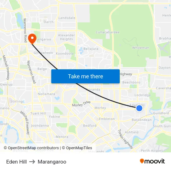 Eden Hill to Marangaroo map