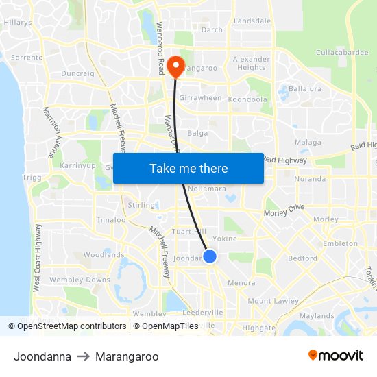 Joondanna to Marangaroo map