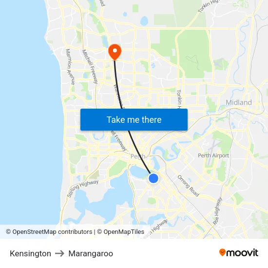 Kensington to Marangaroo map