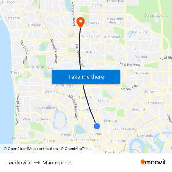 Leederville to Marangaroo map