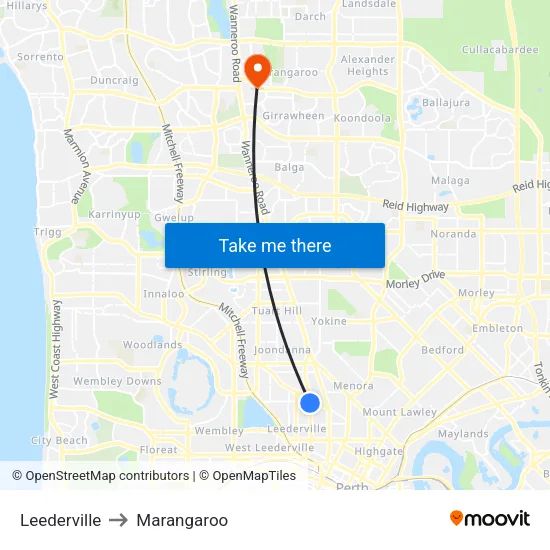 Leederville to Marangaroo map