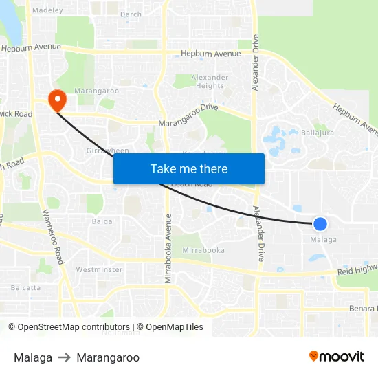 Malaga to Marangaroo map