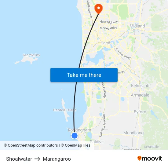 Shoalwater to Marangaroo map