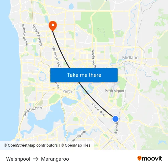 Welshpool to Marangaroo map