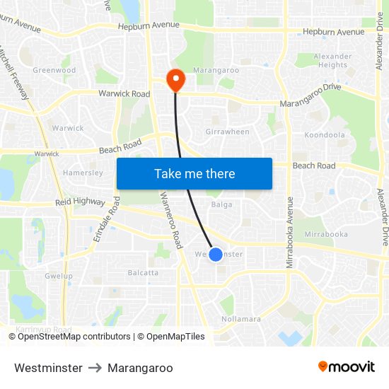 Westminster to Marangaroo map