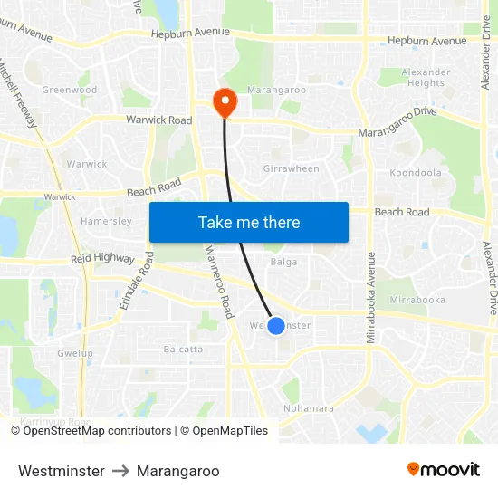 Westminster to Marangaroo map