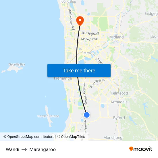 Wandi to Marangaroo map