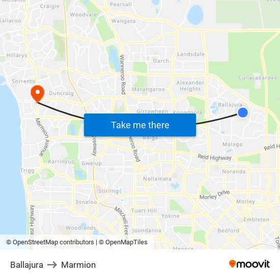 Ballajura to Marmion map