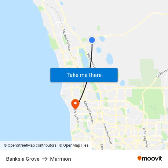 Banksia Grove to Marmion map