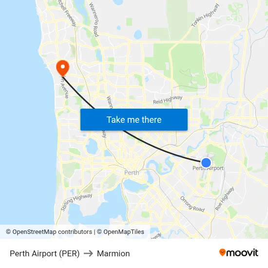 Perth Airport (PER) to Marmion map