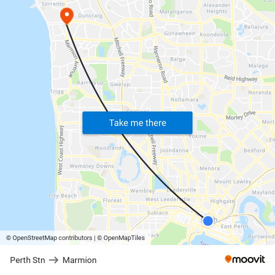 Perth Stn to Marmion map