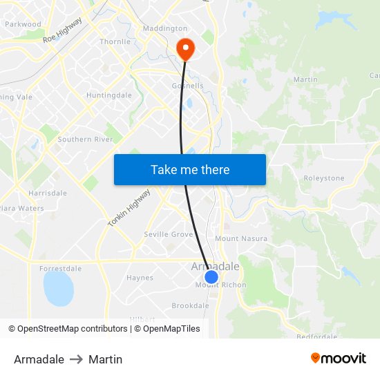 Armadale to Martin map