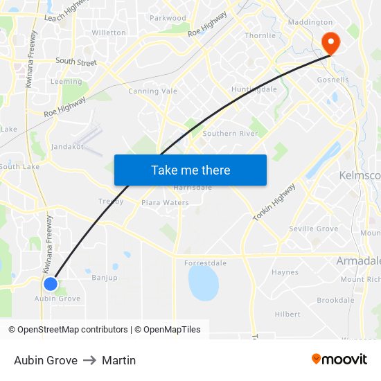 Aubin Grove to Martin map