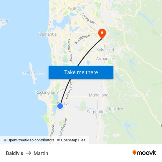 Baldivis to Martin map