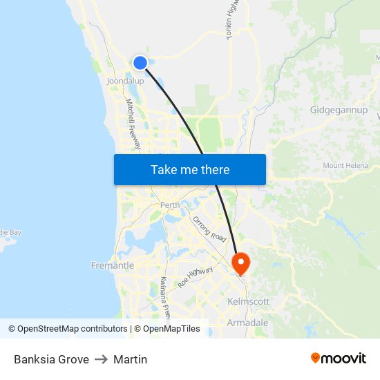 Banksia Grove to Martin map