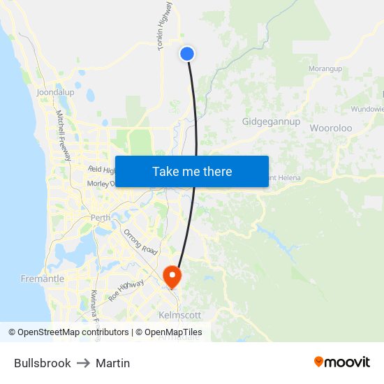 Bullsbrook to Martin map