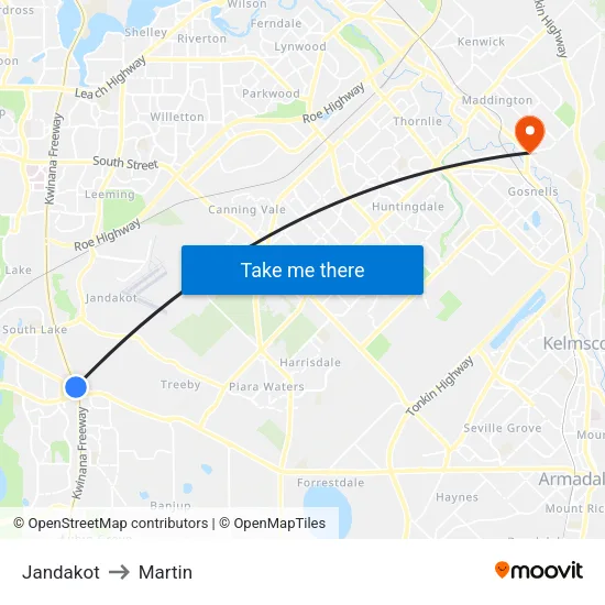 Jandakot to Martin map