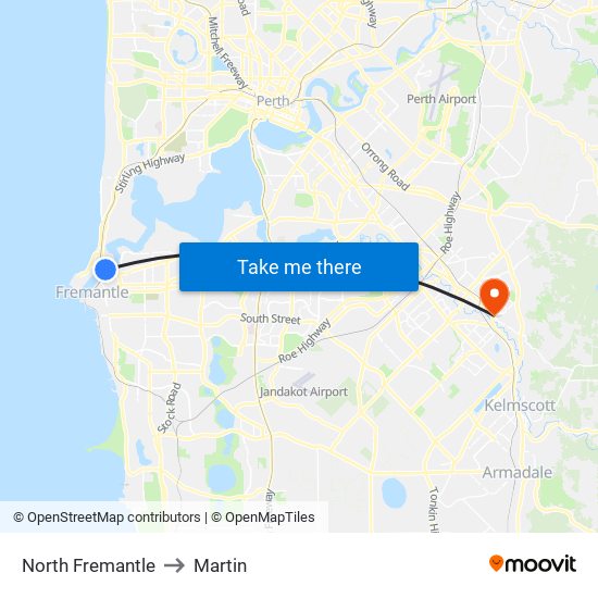 North Fremantle to Martin map