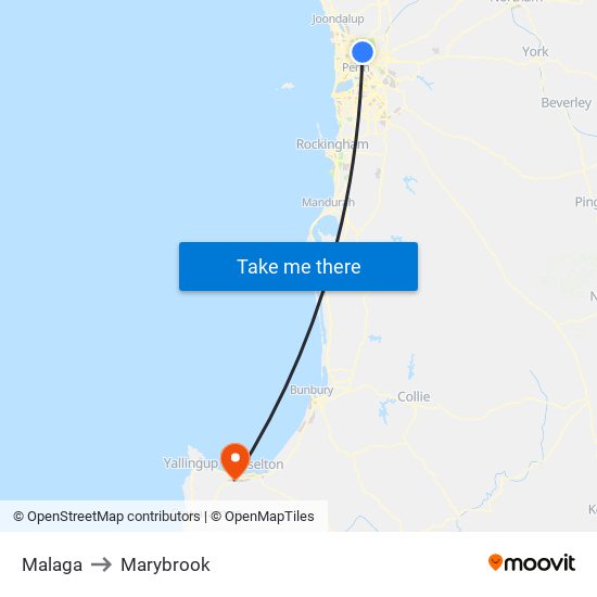 Malaga to Marybrook map