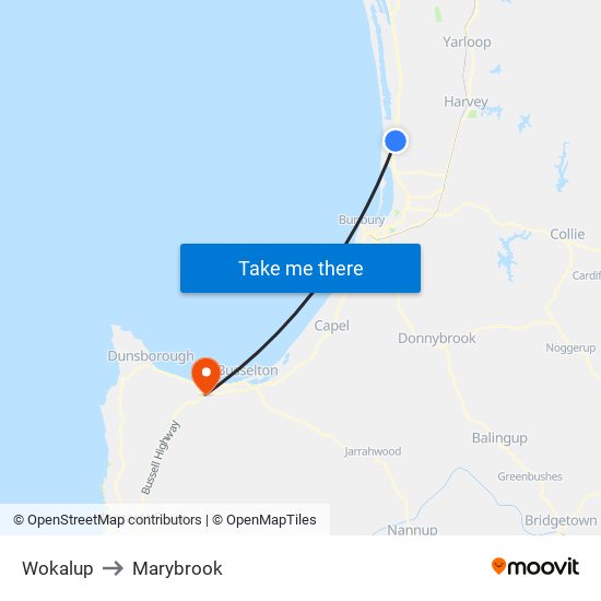 Wokalup to Marybrook map