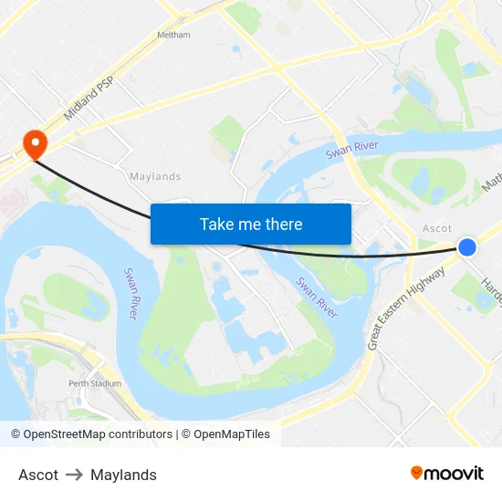 Ascot to Maylands map