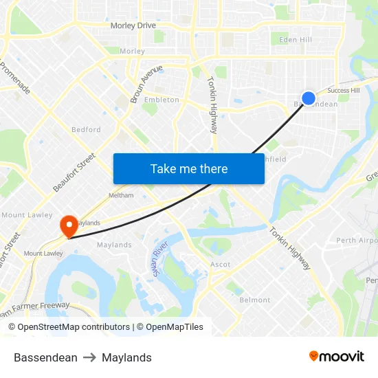 Bassendean to Maylands map