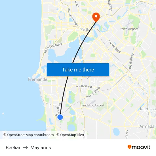 Beeliar to Maylands map