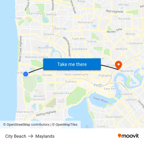 City Beach to Maylands map