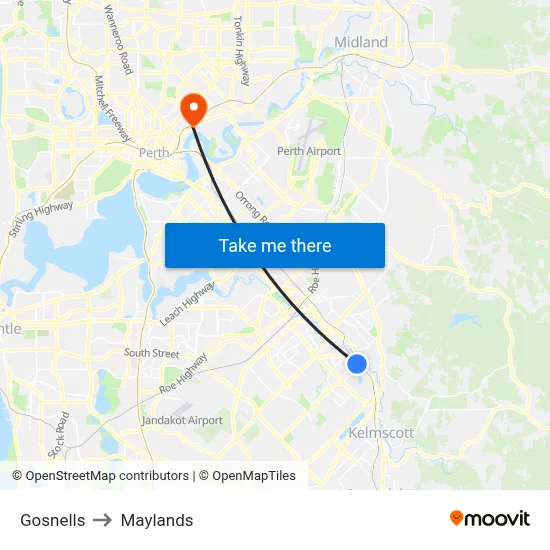 Gosnells to Maylands map