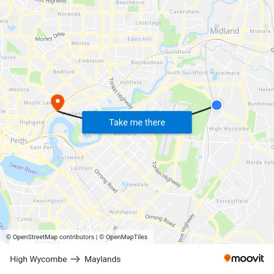 High Wycombe to Maylands map