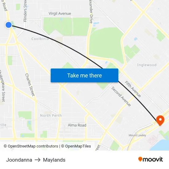 Joondanna to Maylands map