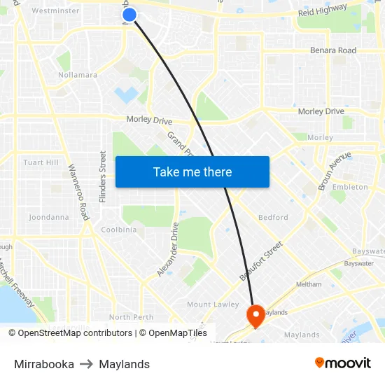 Mirrabooka to Maylands map