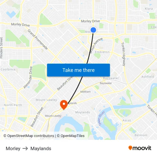 Morley to Maylands map