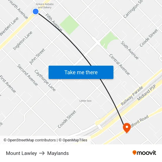 Mount Lawley to Maylands map