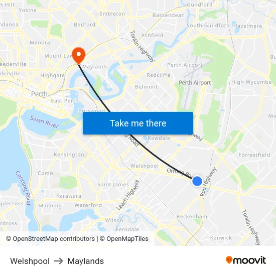 Welshpool to Maylands map