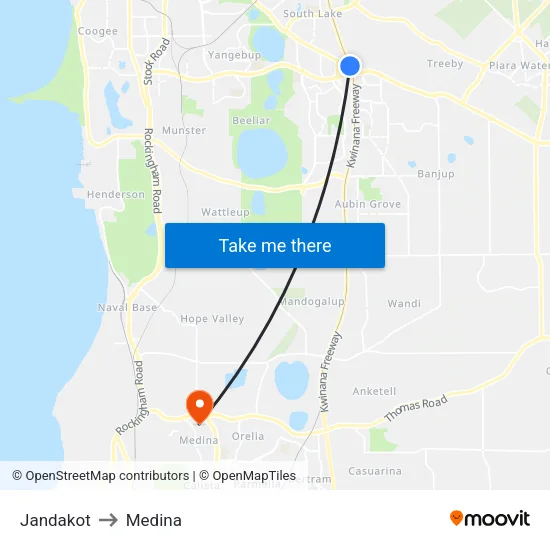 Jandakot to Medina map