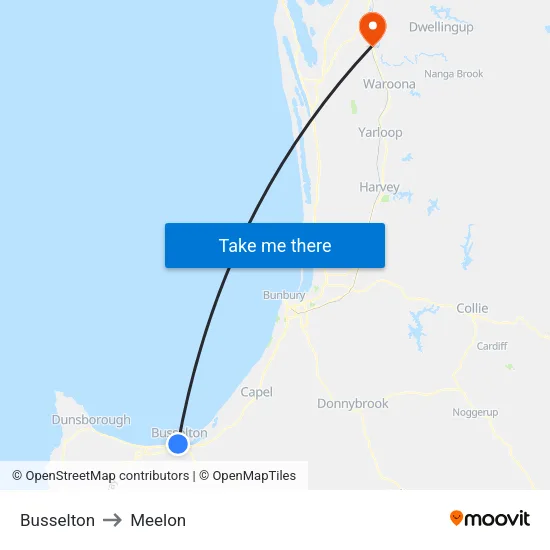 Busselton to Meelon map