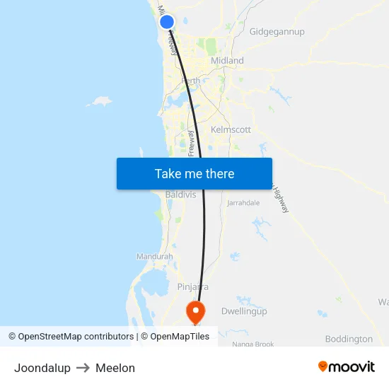 Joondalup to Meelon map