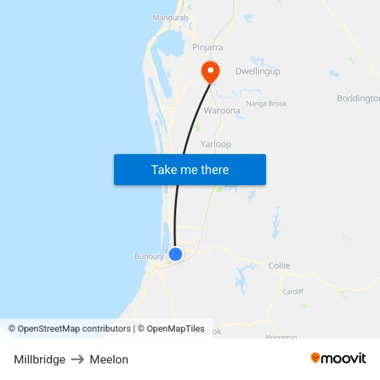 Millbridge to Meelon map
