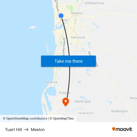 Tuart Hill to Meelon map