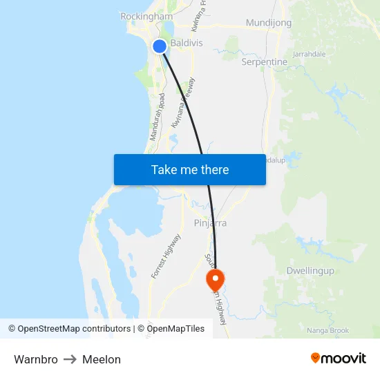 Warnbro to Meelon map