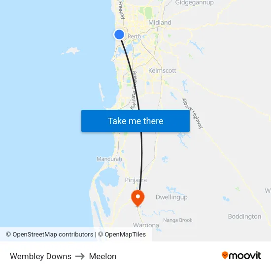 Wembley Downs to Meelon map