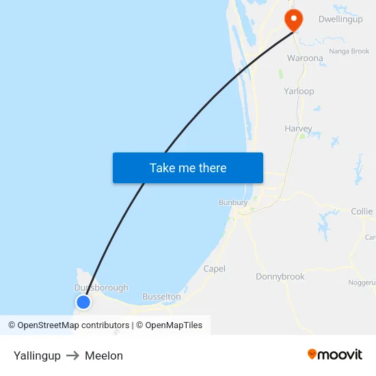 Yallingup to Meelon map