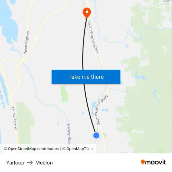 Yarloop to Meelon map