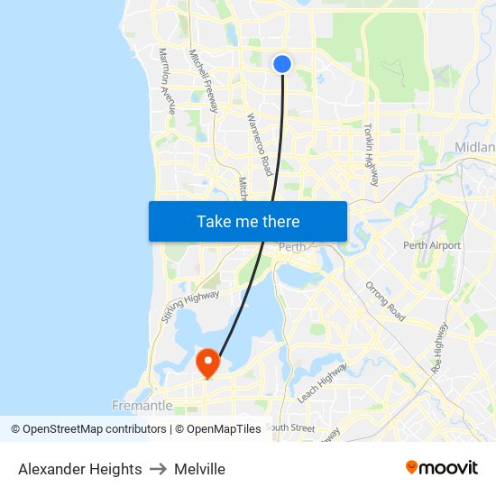 Alexander Heights to Melville map